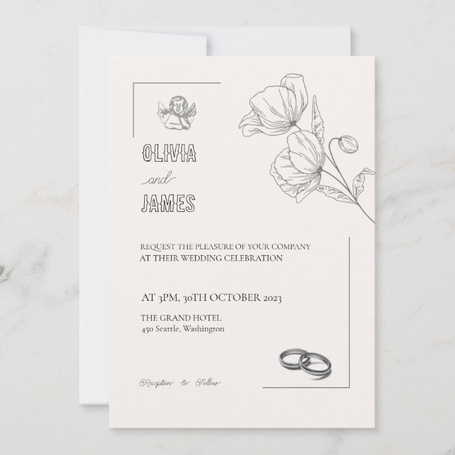 INVITACIONES DE BODA DE PLANTILLA EN LÍNEA con fro (Anverso)
