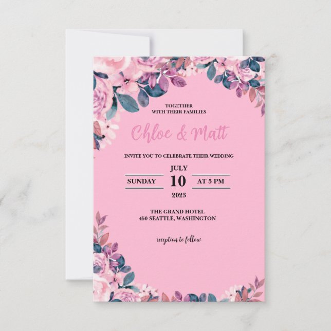 INVITACIONES DE BODA DE PLANTILLA FLORES ELEGANTES (Anverso)