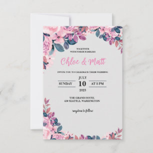 INVITACIONES DE BODA DE PLANTILLA FLORES ELEGANTES