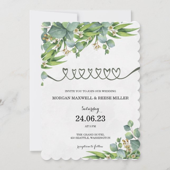 INVITACIONES DE BODA DE PLANTILLAS EN LÍNEA HOJAS  (Anverso)