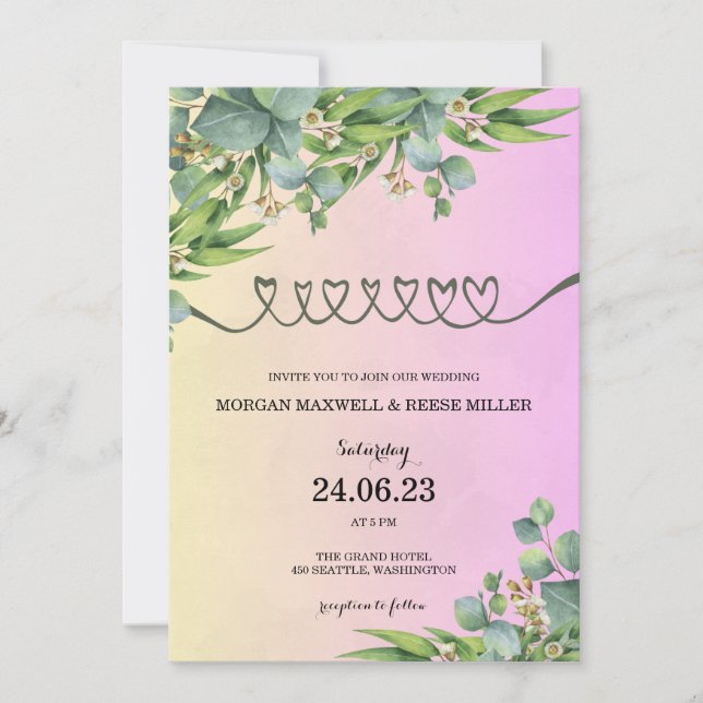 INVITACIONES DE BODA DE PLANTILLAS EN LÍNEA HOJAS  (Anverso)