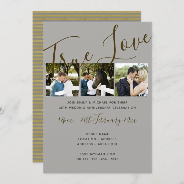 Invitaciones de boda de plata con collage de fotos (Anverso / Reverso)