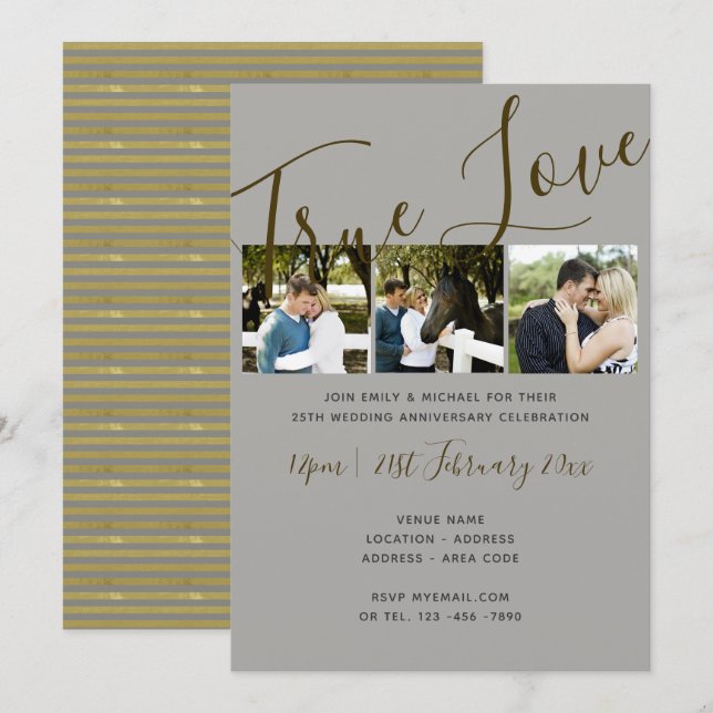 Invitaciones de boda de plata con fotocolumna del  (Anverso / Reverso)