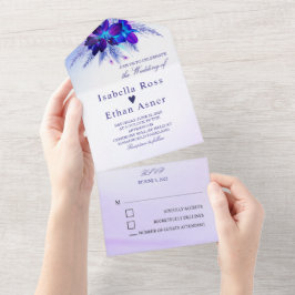 Invitaciones de boda de plata y púrpura