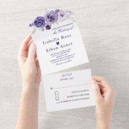 Invitaciones de boda de plata y púrpura
