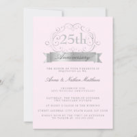 Invitaciones de boda de plata y rosa para 25º aniv