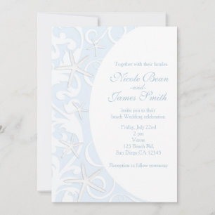 Invitaciones de boda de playa azul de estrella de 