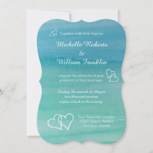 Invitaciones de boda de playa con acuarela azul aq