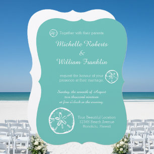 Invitaciones de boda de playa con dólar de arena t
