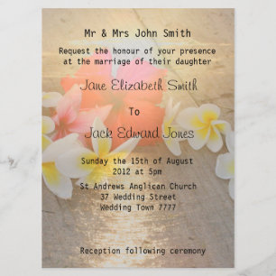 Invitaciones de boda de playa con frangipani tropi