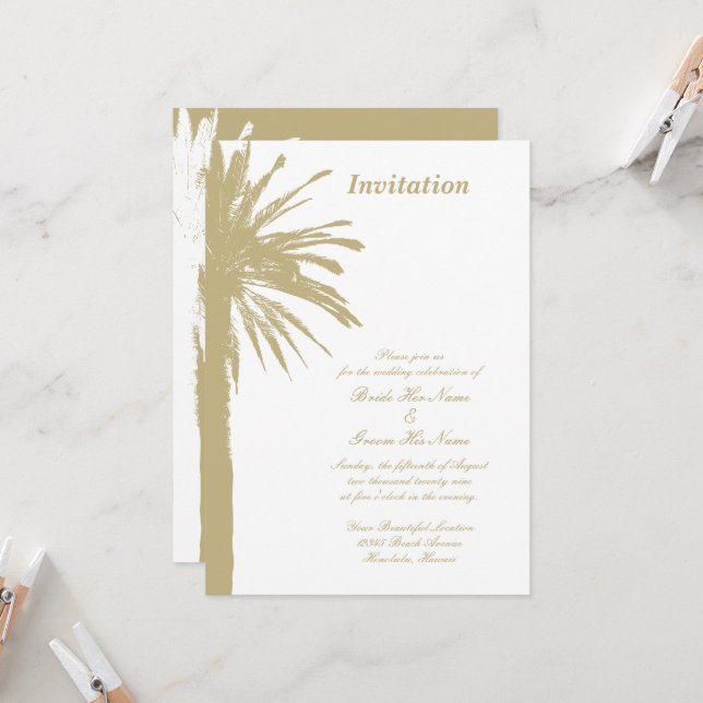 Invitaciones de boda de playa con palmeras chic (Anverso/Reverso In Situ)