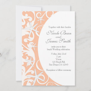 Invitaciones de boda de playa de coral de estrella