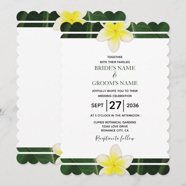 Invitaciones de Boda de Plumeria Frangipani Amaril (Anverso / Reverso)