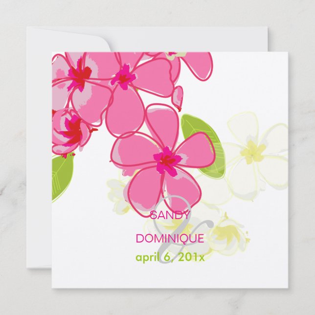 Invitaciones de boda de plumerias rosas (Anverso)