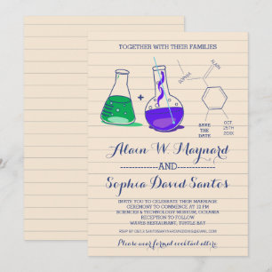 Invitaciones de boda de química púrpura y verde