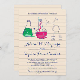 Invitaciones de boda de química rosa y verde
