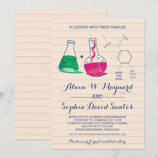 Invitaciones de boda de química rosa y verde