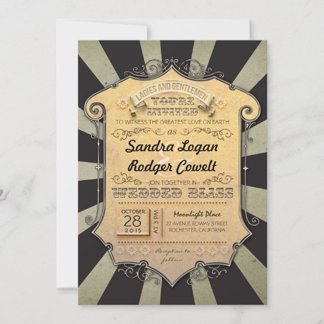 invitaciones de boda de rayas negras de carnaval (Anverso)
