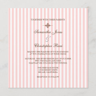 Invitaciones de boda de rayas rosa liso