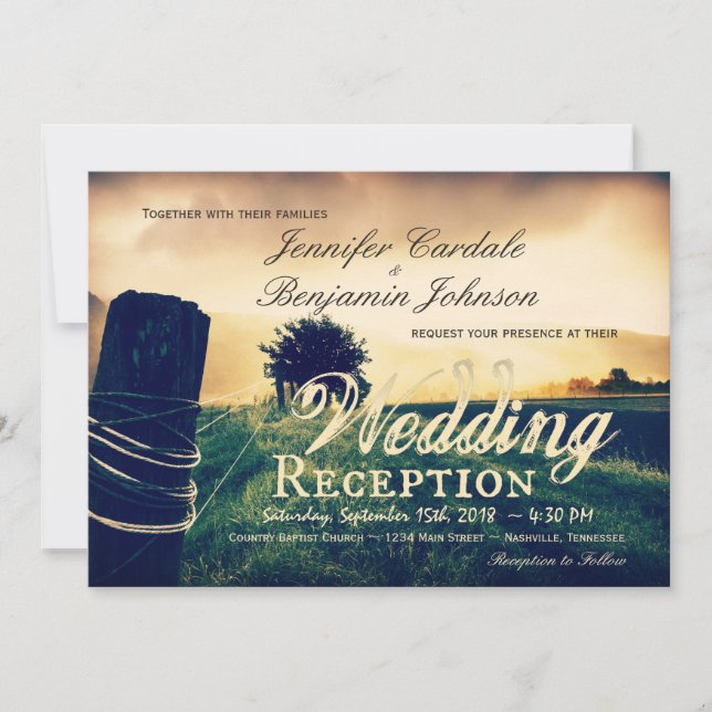 Invitaciones de boda de recepción de campo con pos (Anverso)