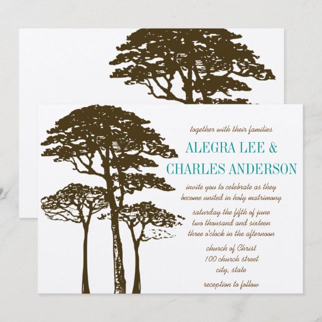 Invitaciones de boda de roble marrón (Anverso / Reverso)