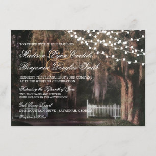 Invitaciones de boda de roble rústico con luces de