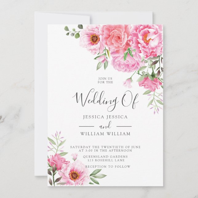 Invitaciones de boda de rosa de diseñador moderno  (Anverso)