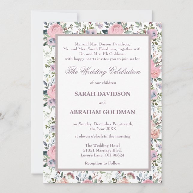 Invitaciones de boda de rosas para padres divorcia (Anverso)