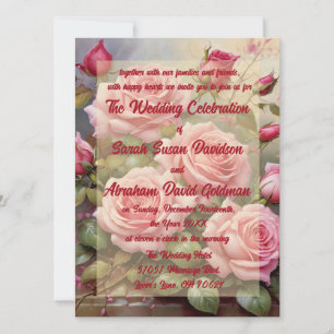 Invitaciones de boda de rosas rosadas clásicas ele