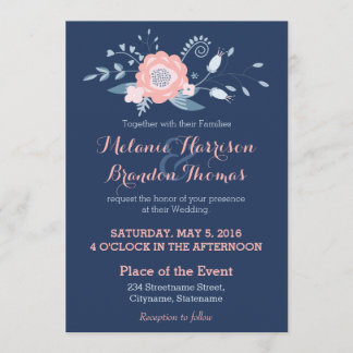 Invitaciones de boda de Rubor y Blue Boho con RSVP