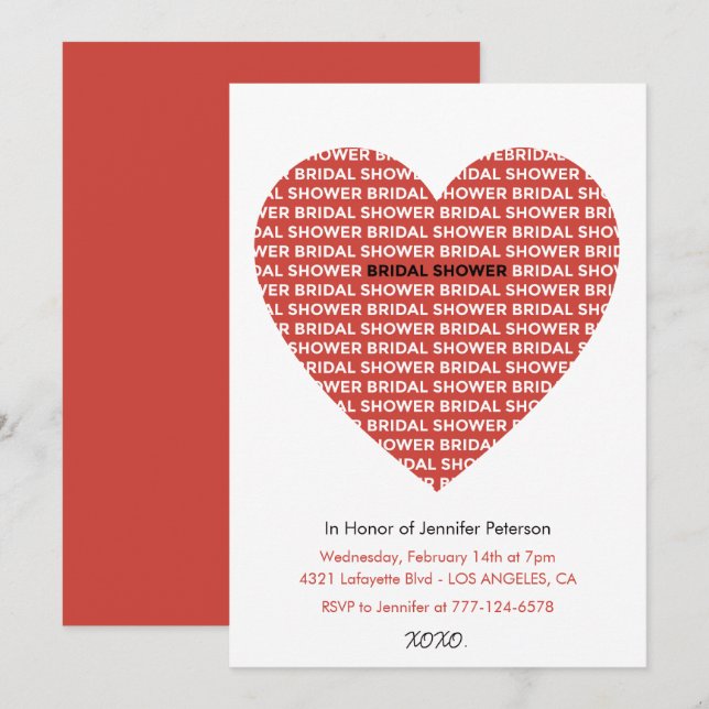 invitaciones de boda de San Valentín en rojo y neg (Anverso / Reverso)