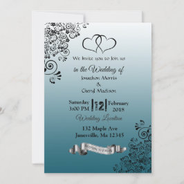 Invitaciones de boda de Slate Blue Simple Hearts