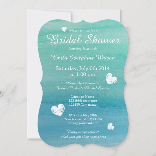 Invitaciones de boda de tema de playa con acuarela (Anverso)