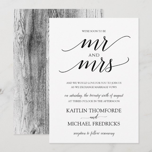 Invitaciones de boda de tipografía de madera rústi (Anverso / Reverso)