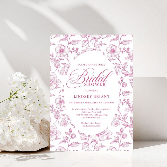 Invitaciones de boda de toile floral clásico de ro (Classic Floral Toile Roses Bridal Shower Invitation)