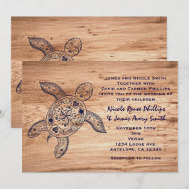 Invitaciones de boda de tortuga hawaiana y madera