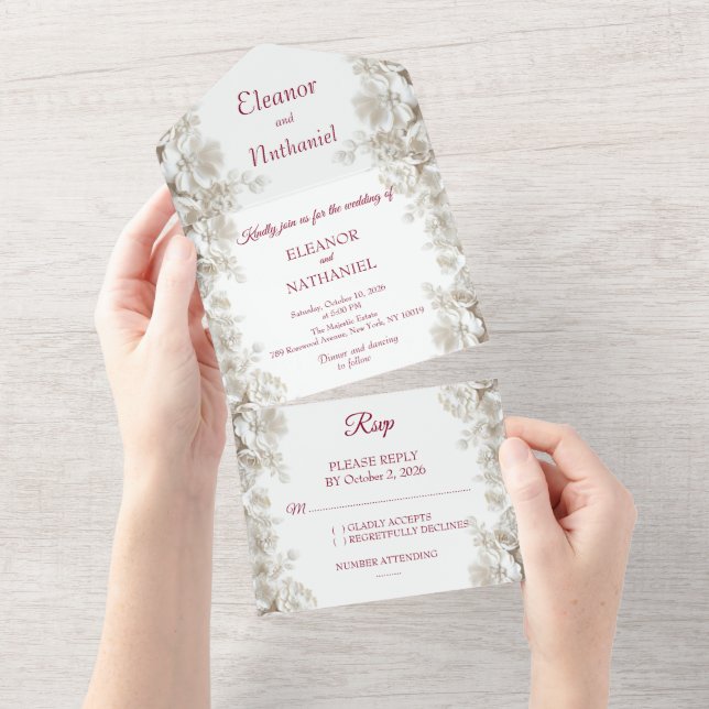 Invitaciones de boda de tres dobleces con flores b (desgarro)