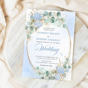 Invitaciones de boda de trigo floral azul acuarela