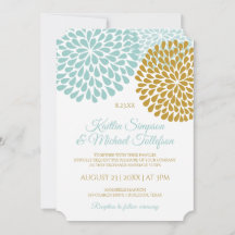 Invitaciones de boda de turquesa claro y dorado