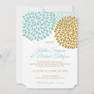 Invitaciones de boda de turquesa claro y dorado