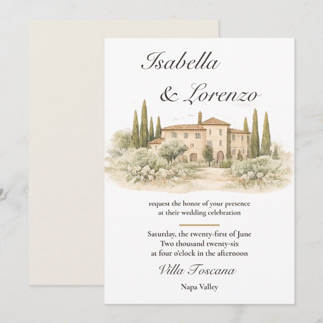 Invitaciones de Boda de Villa Toscana Italiana Rom (Anverso / Reverso)
