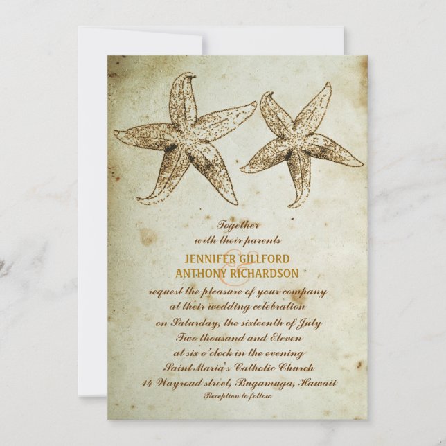 INVITACIONES DE BODA DE VINTAGE BEACH (Anverso)