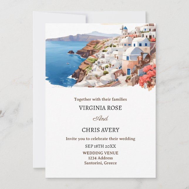 Invitaciones de boda de Watercolor santorini (Anverso)