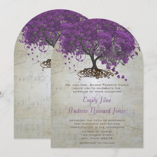 Invitaciones de Boda del Árbol de Hoja de Corazón  (Anverso / Reverso)