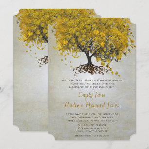 Invitaciones de boda del árbol de hoja de corazón