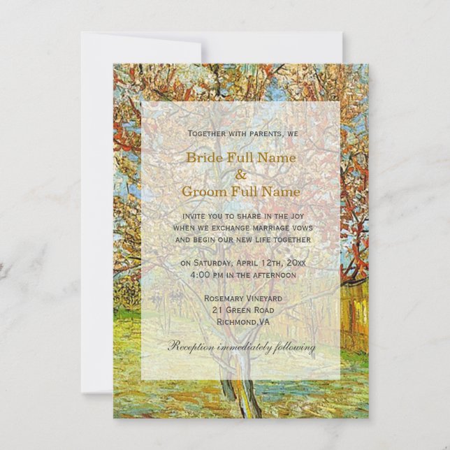 Invitaciones de boda del árbol de melocotón rosa e (Anverso)