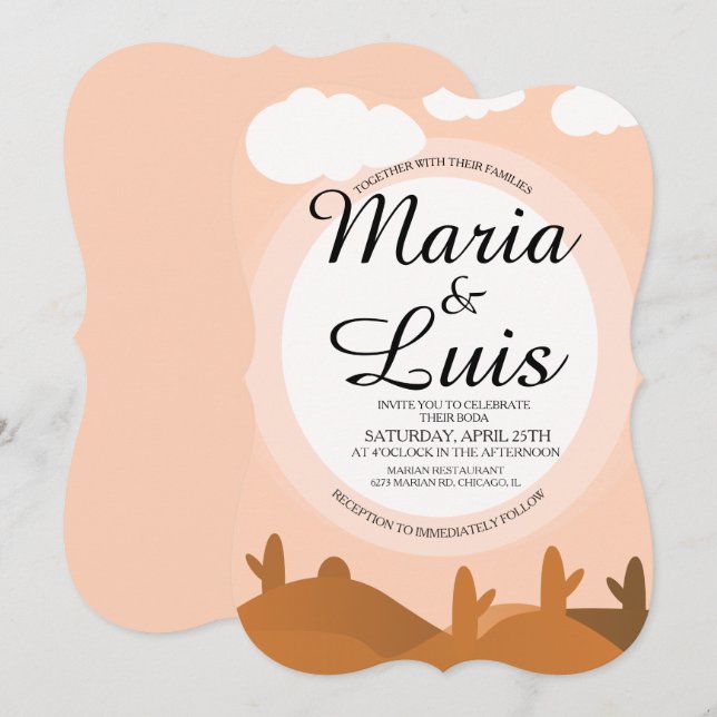 Invitaciones de boda Desert Sunrise Cactus Shadows (Anverso / Reverso)