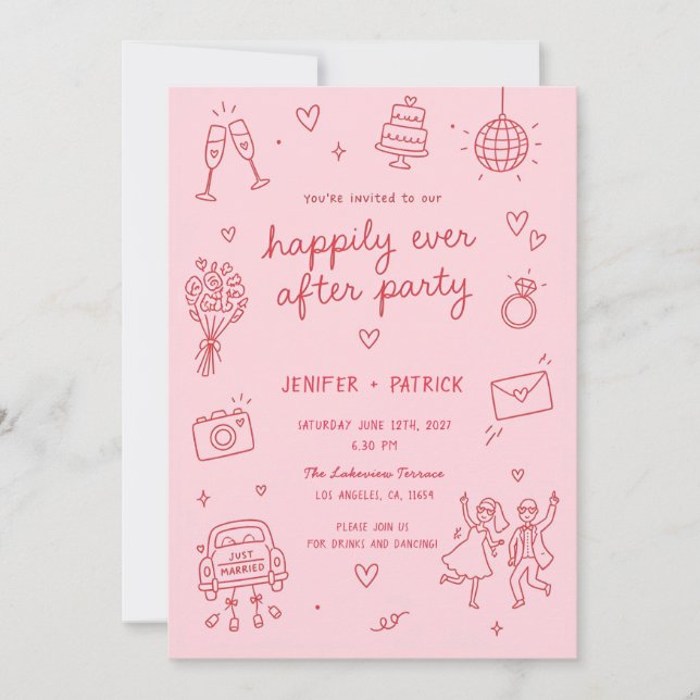 Invitaciones de boda divertidas dibujadas a mano p (Anverso)