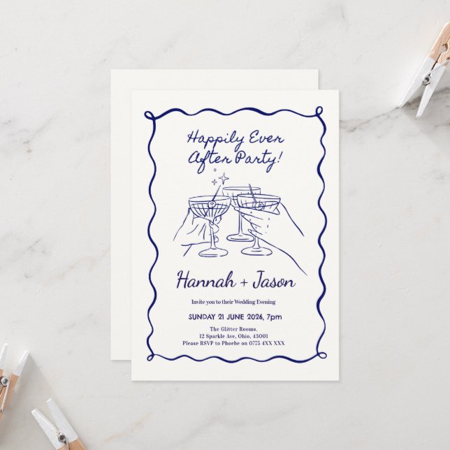 Invitaciones de boda divertidas ilustradas a mano  (Anverso/Reverso In Situ)