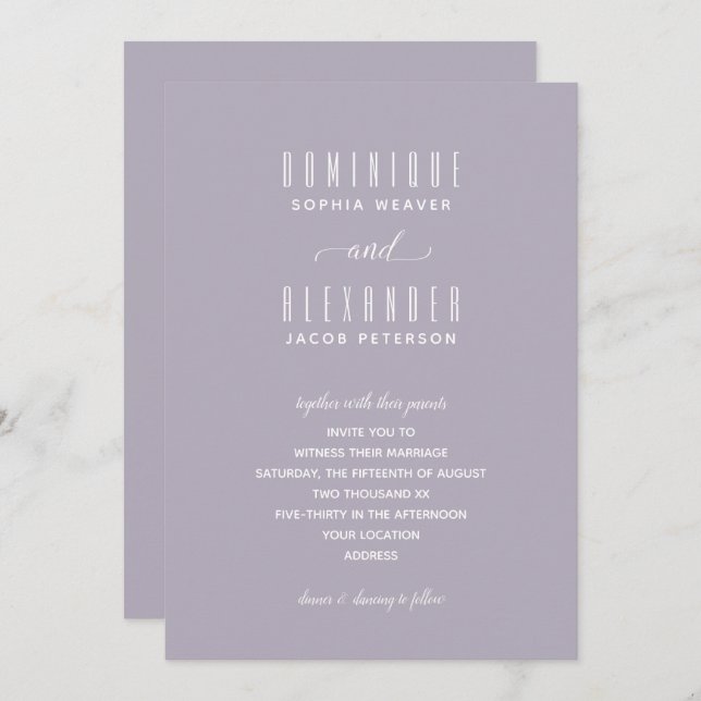Invitaciones de boda Elegant Script Soft Lilac (Anverso / Reverso)